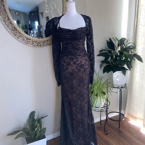 House of CB Black Lace Long Sleeve maxi Dress